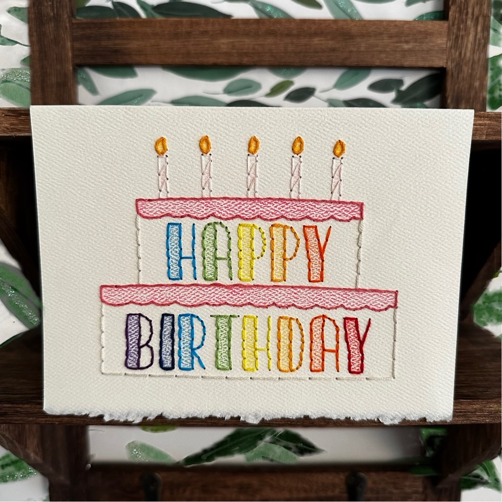 Hand-Embroidered Birthday Card - Rainbow Cake